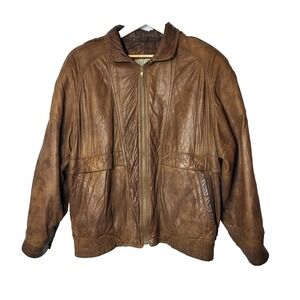 VTG Expedition by Robert Comstock Brown Bomber Leather Jacket Men Size 42 Grunge